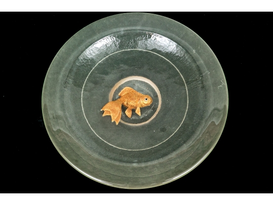 Large Quality Decorative Glass Bowl With Raised And Gilt Finished Koi Fish