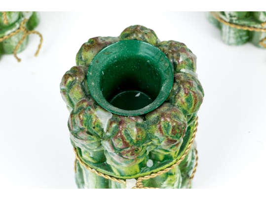 Suite Of Six Heavy Resin Asparagus Form Candlesticks With Small Wax Cups