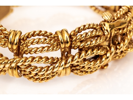 David Webb 18k Yellow Gold Stunning Vintage Diamond Set Rope Motif Bracelet, With Hidden Watch