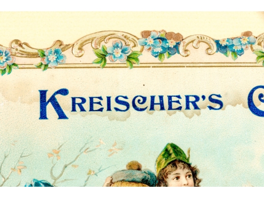 Antique Framed Color Candy Box Label, Kreischer's Candies, Sweeten Sport