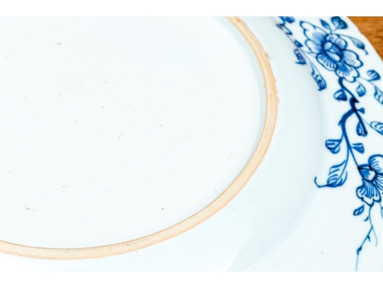 Set Of Seven Antique Chinese Export Blue And White Canton Pattern Porcelain Plates