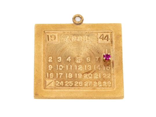 14k Yellow Gold Chunky Vintage April 8th, 1944 Calendar Charm