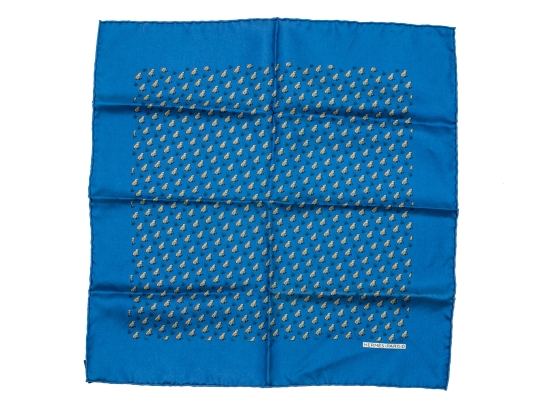 Hermès Fun Blue And Grey Frog Motif Silk Pocket Square/ Neck Scarf