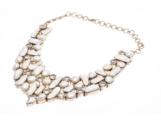 Impressive Sterling Buroque Pearl And Quartz Festooned Necklace
