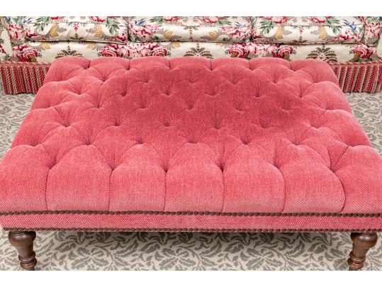 Quality Oversized Custom Upholstered Mahogany Ottoman
