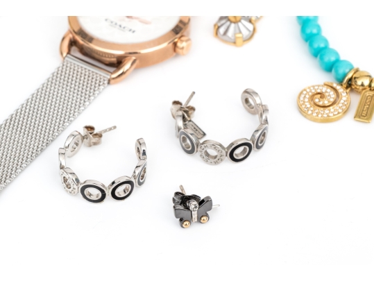 Coach Collection Of Jewelry And Fashion Pieces, Including A Belt Buckle, Boxed, And A Sterling Ring