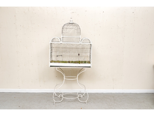Massive Vintage Iron Birdcage On Stand