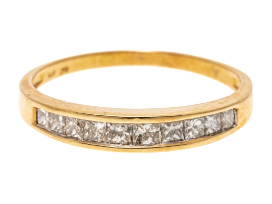 14k Yellow Gold Princess Cut Diamond Band Ring, App. 0.30 TCW, Size 9