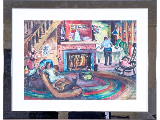 Signed Pastel On Paper, Family Home Interior
