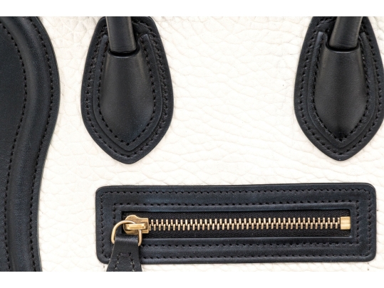 Celine Black And Soft White Leather Top Handle Bag, With Shoulder Strap