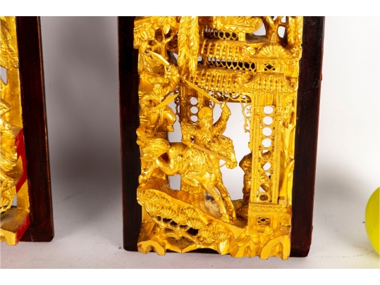 Pair Of Chinese Gilt Wood Carved Architectural Panels