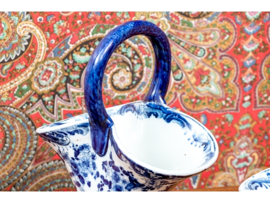 Decorative Chinese Pair Of Blue And White Basket Form Vases