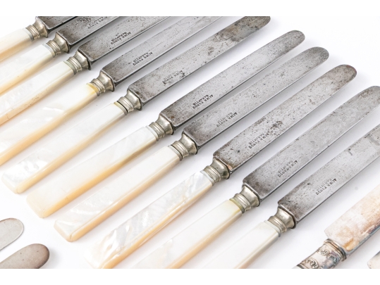 Set Of Antique English Mother Of Pearl Handled Knives, 28 Pieces