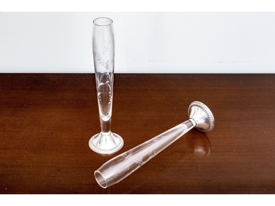 Pair Of Duchin Creation Weighted Sterling Silver And Glass Bud Vases