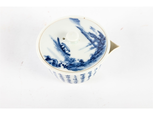 Japanese Blue And White Porcelain Sugar Bowl And Teacups Set
