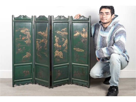 3ft Hand-Painted Chinese Four-Panel Folding Screen