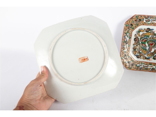 Pair Of Chinese Famille Rose “Hundred Butterflies” Octagonal Plates