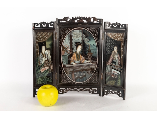 Vintage Chinese Reverse Glass Painted Table Screen