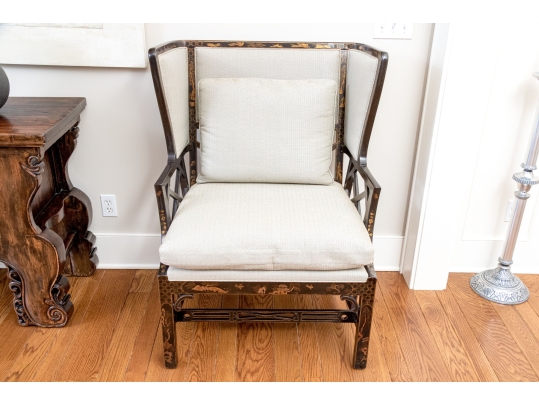 Custom Upholstered Chinoiserie Wing Chairs