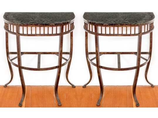 Pair Of Marble Top Iron Framed Consoles