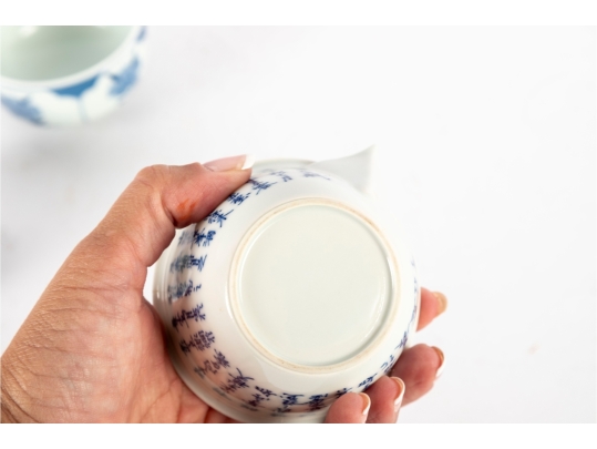Japanese Blue And White Porcelain Sugar Bowl And Teacups Set