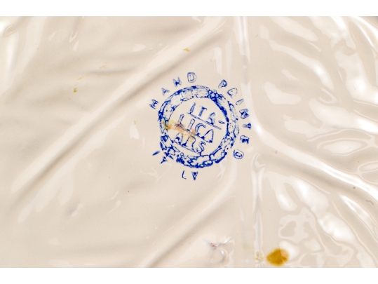Italian Hand-Painted Ceramic Chip And Dip Leaf Form Bowl