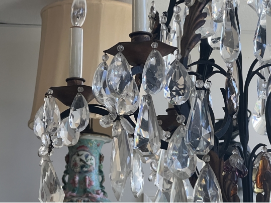 Elaborate Wrought Iron And Handcut Crystal 6 Lite Chandelier