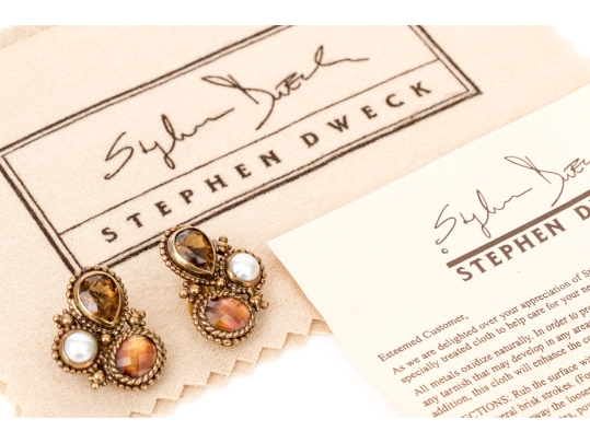 Stephen Dweck Fabulous Citrine, Quartz And Cultured Freshwater Pearl Costume Jewelry Earrings
