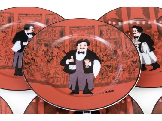 Set Of Six Williams Sonoma Waiter Motif Plates