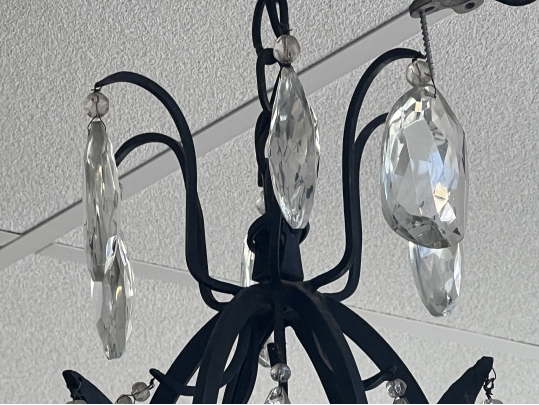Elaborate Wrought Iron And Handcut Crystal 6 Lite Chandelier