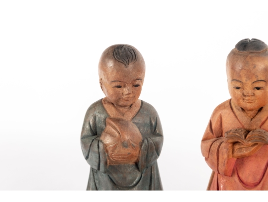 Set Of Three Hand-Carved Asian Wooden Figures