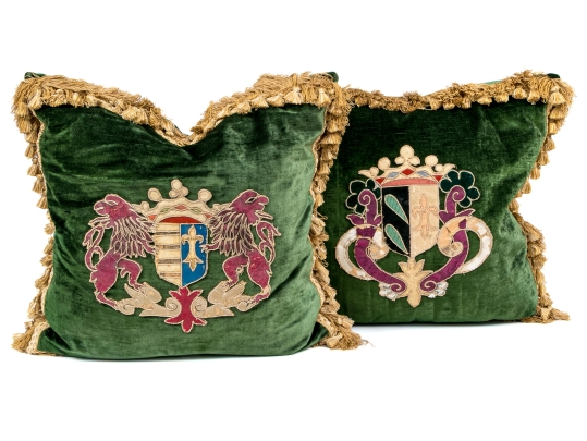 Pair Of Accent Pillows With Heraldic Motifs