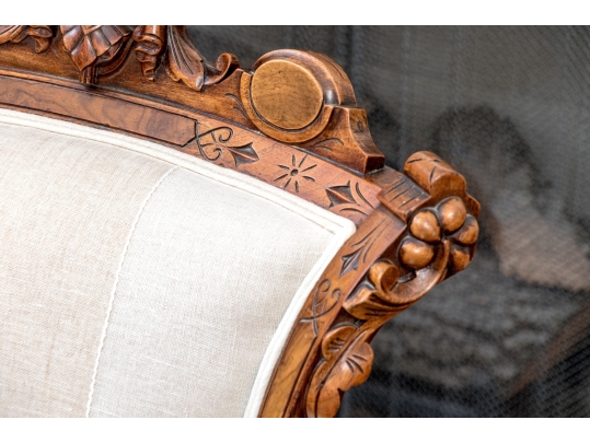 Pair Of Renaissance Revival Custom Upholstered Walnut Accent Chairs