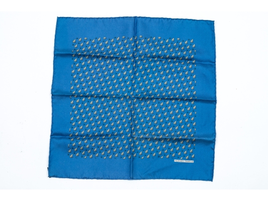 Hermès Fun Blue And Grey Frog Motif Silk Pocket Square/ Neck Scarf