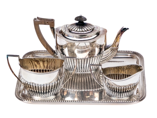 Fine Antique English Silveplate Three Piece Single Serve Tea Set