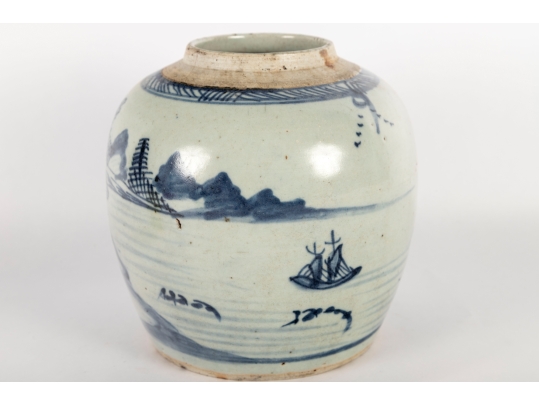 Antique Chinese Blue And White Porcelain Jar