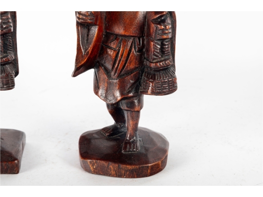 Pair Of Chinese Carved Wood Elder Figures With Removable Hats