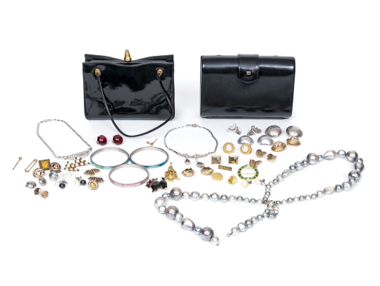 Lot Of Vintage Goods Including Two Leather Purses, Plus Assorted Costume Jewelry