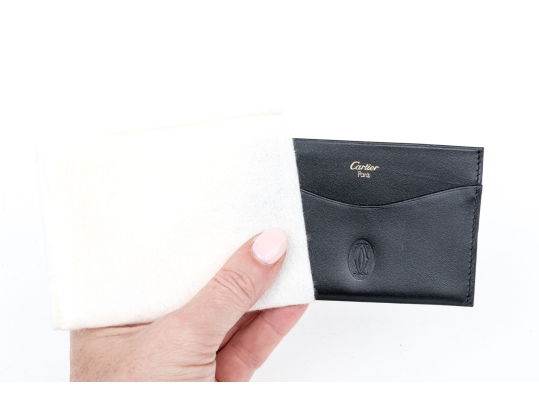 Cartier Black Leather Single Card Holder, Must De Cartier