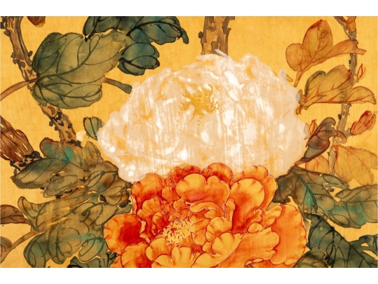 Chinese Watercolor On Silk “Flowers Of The Four Seasons”