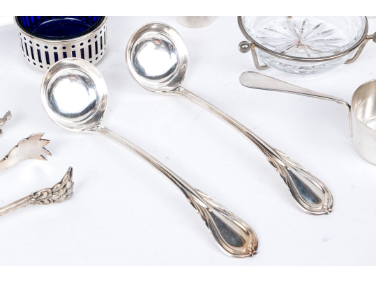 Silver Plate, Crystal And Cobalt Glass Serving Wares
