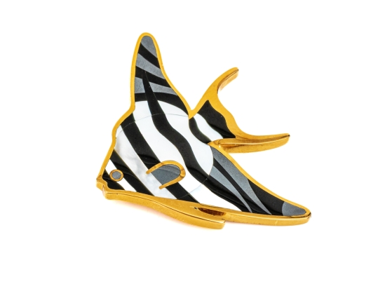 Tiffany & Co. 18k Yellow Gold Angela Cummings Stunning Inlaid Angel Fish Brooch, With Box