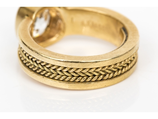 18k Yellow Gold Gorgeous Handmade Ring With Bezel Set Diamond, Size 5.75