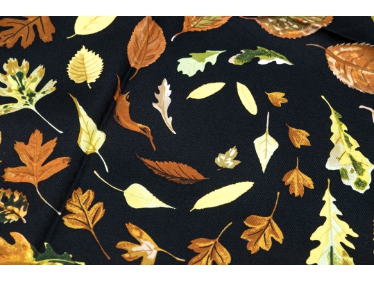 Hermès Striking Fall Leaves Motif Brown And Black Toned Silk Scarf