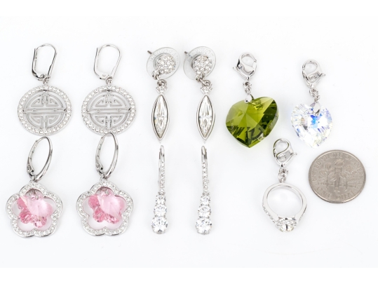 Swarovski Collection Of Crystal Set Pendant Earrings And Crystal Charms With Lobster Claw Clasps
