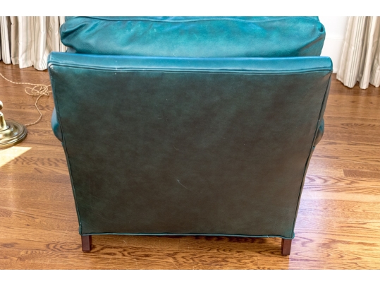 Hancock & Moore Green Leather Upholstered Club Chair With Ottoman