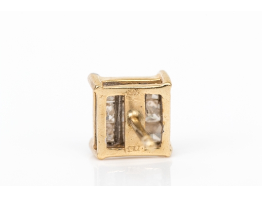 14k Yellow Gold Handsome Pair Of Princess Cut Diamond Cluster Earrings, App. 0.54 TCW