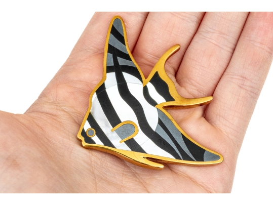 Tiffany & Co. 18k Yellow Gold Angela Cummings Stunning Inlaid Angel Fish Brooch, With Box