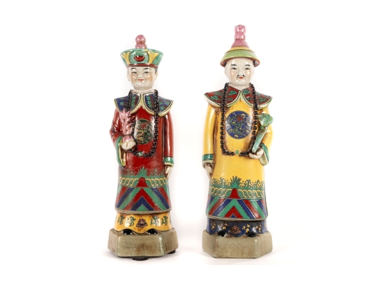 Vintage 15” Chinese Porcelain Emperor Statues