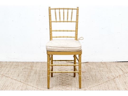 Set Of Twelve Faux Bamboo Gilt Finished Side Chairs, With Cushions